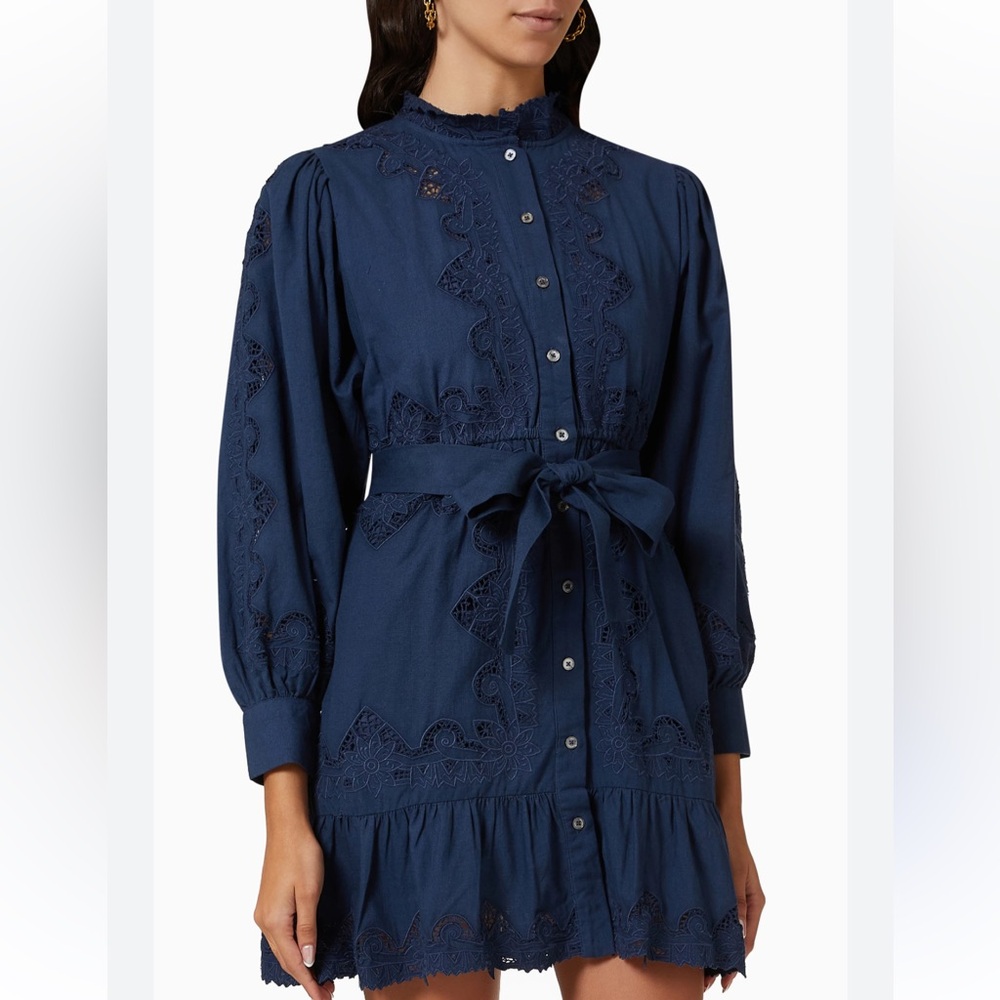 Sea New York Anita Eyelet Long-sleeve Button Down Dress in Night Size 4